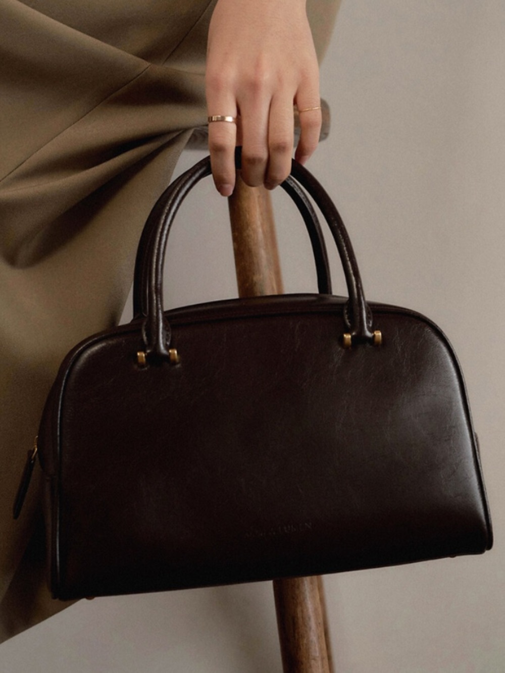 Structured Top-Handle Satchel in Dark Brown Leather